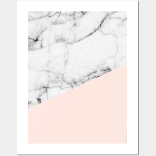 Real White Marble Half Salmon Pink Posters and Art